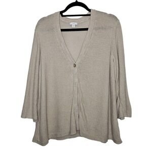 J. Jill Women's 2X Beige Linen-Blend Cardigan Knit One Button‎ Closure